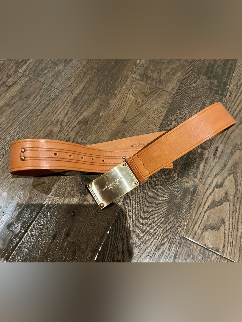 Michael Kors Women’s Tan Leather Belt with Gold Buckle